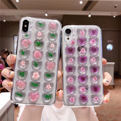 3D Pink Love Heart Phone Case for IPhone X XS Max xr 7 6s 8 Plus Candy Soft Silicone TPU Dried Flower Case Back Cover Female