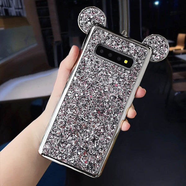 Glitter Powder Sequins Mouse Ear Cases For Samsung Galaxy S9 S10 Plus S10 S10e Electroplated Soft Silicone Shockproof Cover Case