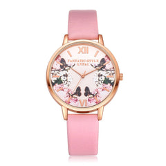 Fashion Watches Women Plant Pattern Dial Ladies Simple Quartz Wristwatch Casual Clock Leather High Quality Zegarki Damskie@50
