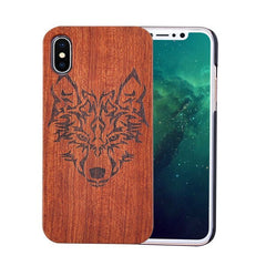 Genuine Natural Wood Case For iPhone X 8 7 6 6s Plus 5s 5 SE Cover Novel Embossed Flower Skull Wolf Pattern Wooden Phone Cases