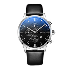 DISU Men Watches Faux Leather Blue Ray Glass Quartz Analog watch mens wrist watches day date relogios masculino