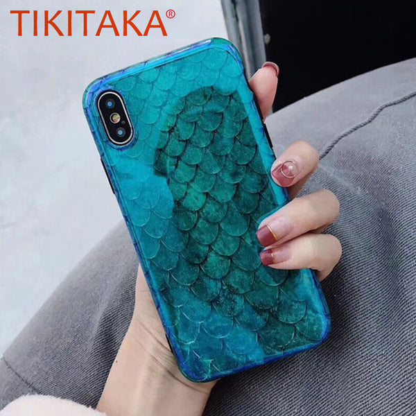 Blu-Ray Phone Case For iPhone XS XR XS Max X 8 7 6 6S Plus Laser Blue Fish Scale Soft TPU Retro Phone Back Cover Cases
