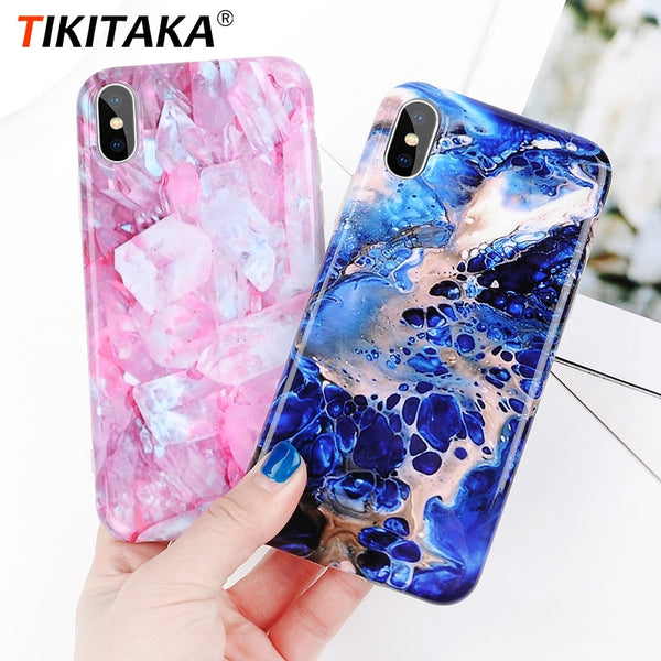 Marble Texture Rock Stone phone Case For iphone X 6 6S 7 8 Plus Colorful Art Blue Pattern Soft IMD Cover Cases Shell