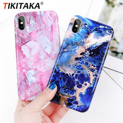Marble Texture Rock Stone phone Case For iphone X 6 6S 7 8 Plus Colorful Art Blue Pattern Soft IMD Cover Cases Shell