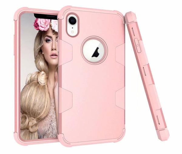Shockproof 360 full Protect Cover Hybrid TPU+ Rubber Hard Rugged Armor Rose Gold Phone Case For iPhone XR 6 6S 7 8 Plus X