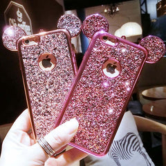 Case For iPhone 11 11Pro Max XR XS Max 6 6s 7 8 Plus 5s SE Glitter Sequins Mouse Ear Cover For Samsung Galaxy S7 S6 S8 edge Plus