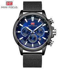 MINI FOCUS Black Watch Men Sports Watches Stainless Steel Luminous Chronograph Mens Watches Top Brand Luxury Waterproof Quartz