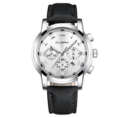 CUENA Man Wrist Watch Sport Stainless Steel Case Leather Band Quartz Analog Wristwatch Mens relojes hombre 2019 zegarek meski