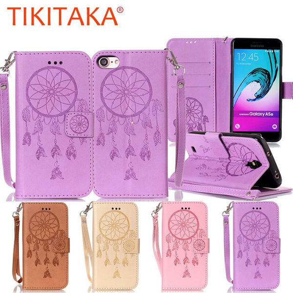 Leather Flip For iPhone 7 6 6s Plus SE 5 5s Case Retro 3D Embossed Dreamcatcher Wallet Cover For Samsung Galaxy S7 S6 edge S5 S4