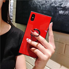 Square Fashion Classic Phone Case For iphone X Case For iphone 6 6s 7 8 plus Tempered Glass Case With Stand Upscale Coque