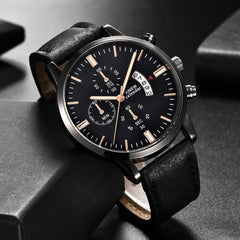 Men's Wristwatch Sport Stainless Steel Case Leather Band Quartz Analog Watch Man relojes hombre 2019 erkek kol saati