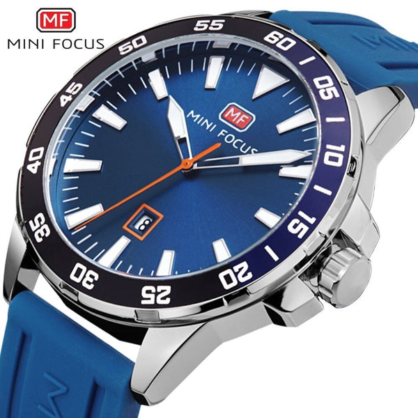 MINIFOCUS Army Military Watch Men Fashion Men's Watches Quartz Watches For Men Clock Luxury Brand Blue Rubber Strap Date Display