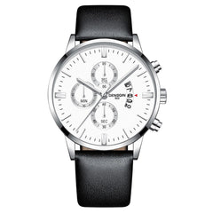 DISU Men Wrist Watch Quartz Sport Military Stainless Steel Dial Leather Band watches man male watch metal relogios masculino
