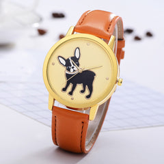 Women's Watches Casual  Ladies Quartz Wristwatch Golden Border Puppy Pattern Dial Leather Strap Clock Dress Gift Reloj Mujer@50