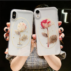 Vintage Gold Foil Rose Flower Phone Case For iPhone X XS XR XS Max Transparent Soft Silicone Cases for iphone 6 6s 7 8 plus Gift
