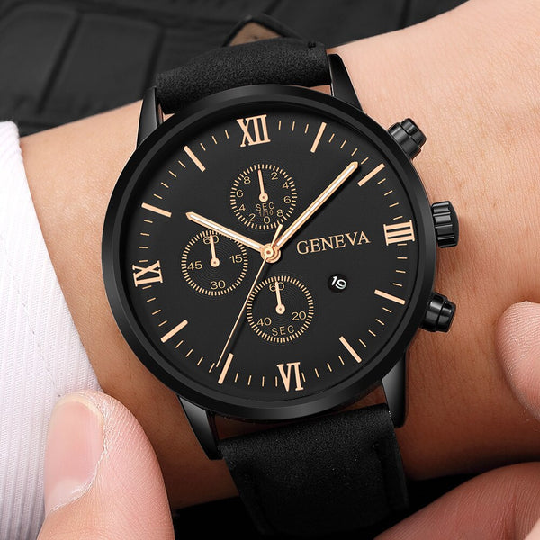 Geneva Men Watch Fashion Date Alloy Case Synthetic Leather Analog Quartz Sport Watch Mens Reloj Hombre 2019 Men Wristwatch Clock
