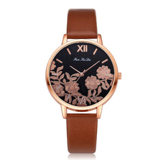 High Quality Women's Watches Plant Pattern Dial Ladies Fashion Quartz Wristwatch Leather FanTeeDa Casual Clock Reloj Mujer @50
