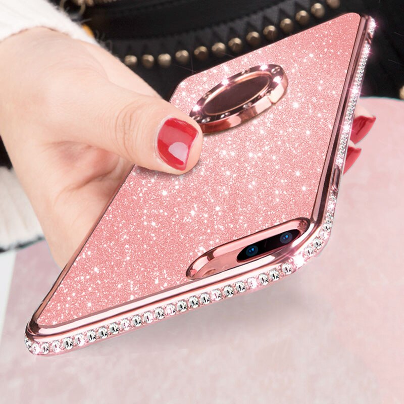 Glitter Diamond Phone Case For iPhone 11Pro Max X XS Max Xr 8 7 6S 6Plus Soft Silicone Magnetic Finger Ring Kickstand Back Cover