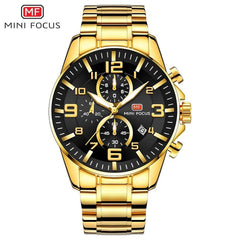 MINIFOCUS Sport Watch Men Luxury Brand Stainless Steel Gold Watch Mens Watches Quartz Chronograph Wrist Watches For Men Business