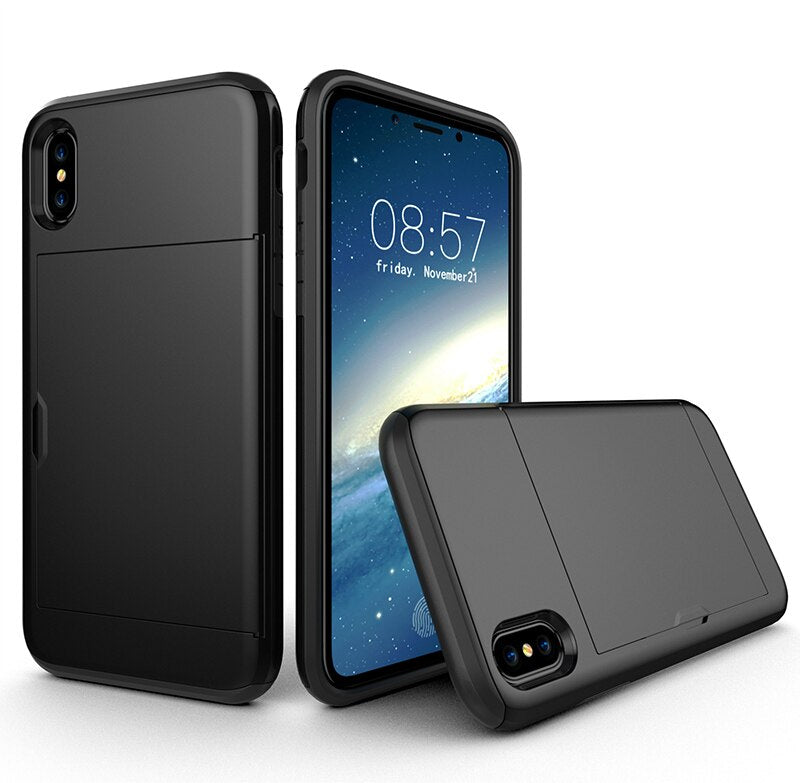 For iphone XS Max Hybrid Armor Slide Card Holder Back Cover For iphone 5 5s SE 6 6S 7 8 Plus X XS XR Shockproof Wallet Case