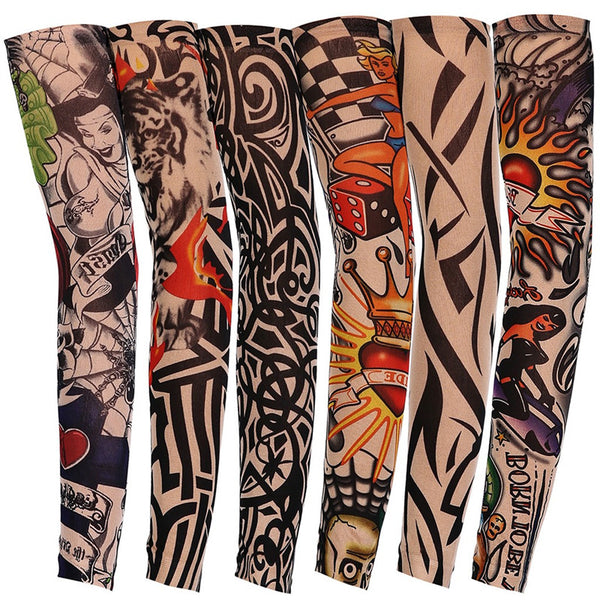 Summer 7Pcs Tatoo Arm Stockings Arm Warmer Cover Elastic Fake Temporary Tattoo Sleeves For Men  New Arrival@50
