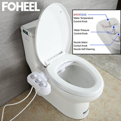 FOHEEL Non-Electric Toilet Seat Bidet Hot Cold Water Bathroom Muslim Shattaf Washing Bidet Sprayer Self-Cleaning Nozzle