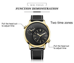 MINI FOCUS Two Time Zones Creative Watch Man 2019 Top Brand Luxury Men Watch Leather Quartz Fashion Male Clock Relogio Masculino