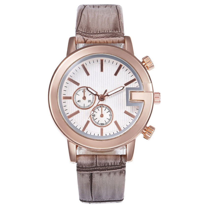 Business  Women Watches False Binocular Dial Ladies Quartz Wristwatch Solid Color Leather Strap  Meeting Clock Montre Femme@50