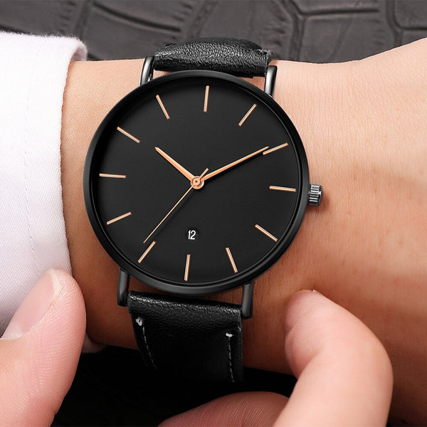 DISU Men Wrist Watch Luxury Quartz Sport Military Stainless Steel Dial Leather Band watches man unique watch for men wristwatch