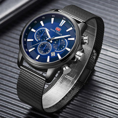 MINI FOCUS Black Watch Men Sports Watches Stainless Steel Luminous Chronograph Mens Watches Top Brand Luxury Waterproof Quartz