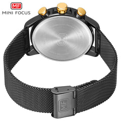 MINI FOCUS Black Watch Men Sports Watches Stainless Steel Luminous Chronograph Mens Watches Top Brand Luxury Waterproof Quartz