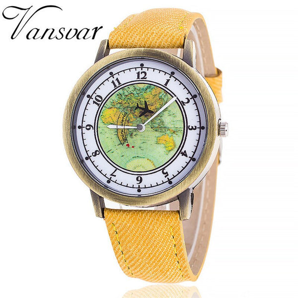 Hot Retro Women Watches  Map Pattern Dial Ladies Quartz Wristwatch 9 Colck  Leather Strap Clock Featured Relogio Feminino@50