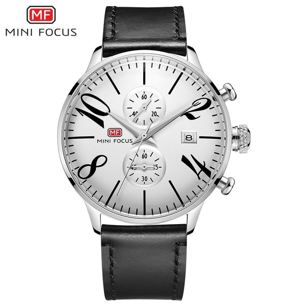 MINI FOCUS Black Watch Men Sports Watches For Men Clock Leather Watch Strap Fashion Men's Wristwatch Quartz Luxury Brand Relogio