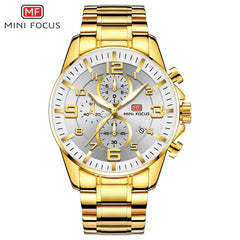 MINIFOCUS Sport Watch Men Luxury Brand Stainless Steel Gold Watch Mens Watches Quartz Chronograph Wrist Watches For Men Business