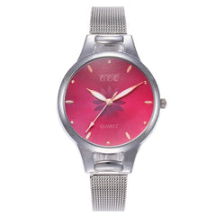Women's Wristwatches Luxury Silver Popular Pink Dial Flowers Metal Ladies Bracelet Quartz Clock Fashion Zegarki Damskie @50