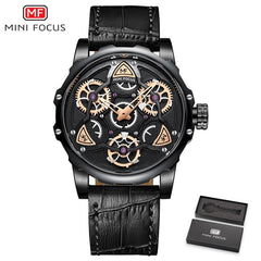 MINIFOCUS 3D Hollow Creative Watch Men Rotating Wheel Design Sports Watches Mens 2019 Luxury Brand Leather Watch Military Quartz
