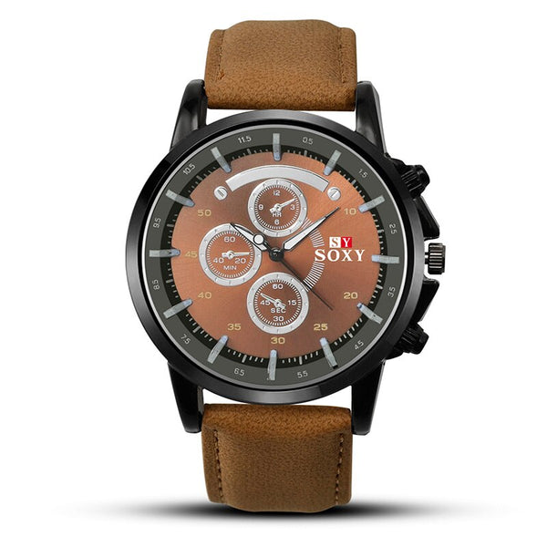 Mens Pu Leather Watches Analog Military Sports SOXY Quartz Male Wristwatch Hour Relogio Masculino Saati Clock Montre Homme