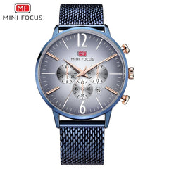 MINI FOCUS Thin Chronograph Men Watches Top Brand Luxury Fashion Sports Watch Men Stainless Steel Mesh Strap Quartz Male Clock