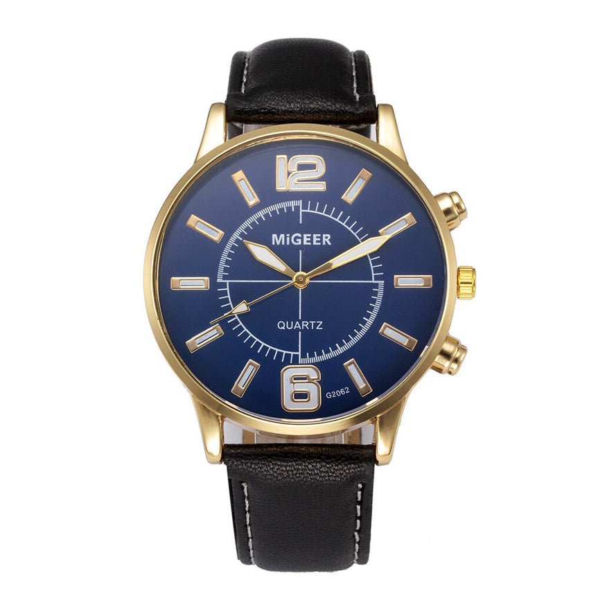 DISU Men Wrist Watch Retro Design Leather Band Analog Alloy Quartz Watch big dial watches for men relogios masculinos