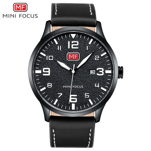 MINI FOCUS Fashion Genuine Leather Watch For Men Luxury Casual Men's Wristwatch Clock Quartz Arabic Number Calendar Analog Watch