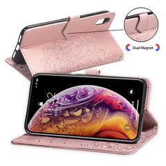 3D Floral Embossed Patterned Leather Case For Iphone XS Max 7 8 Plus Solid Card Slot Flip Cover For Iphone6 6s X10 Wallet Case