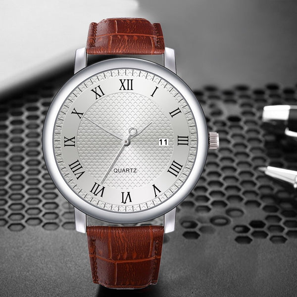 Men's Watch New Fashion High-End Quartz Letter Leather Strap male clock men watches quartzo day date relogios masculinos