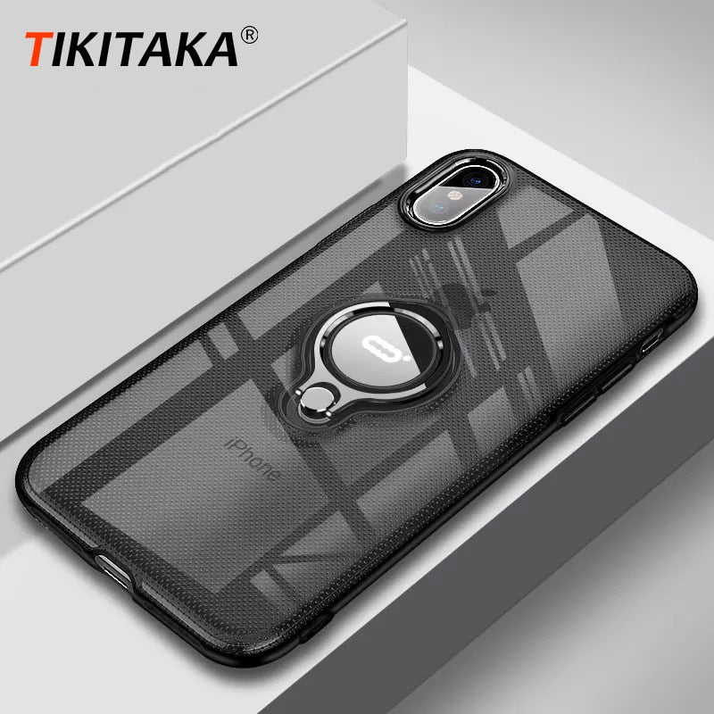 Ring Stand Case For iPhone X XS Max XR Cases Slim Soft Silicon TPU Clear Buckle Magentic Kickstand Back Cover Fundas