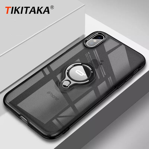 Ring Stand Case For iPhone X XS Max XR Cases Slim Soft Silicon TPU Clear Buckle Magentic Kickstand Back Cover Fundas
