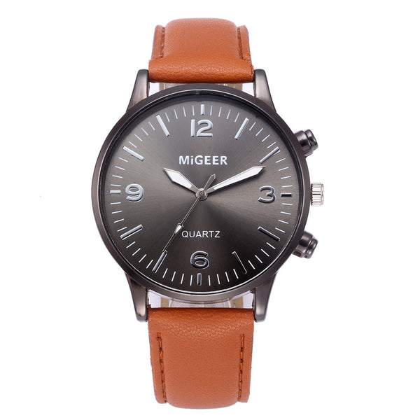 DISU Men Wrist Watch Business Leather Strap Sports Simulated Quartz wristwatch mens big dial watches for men relogio masculino