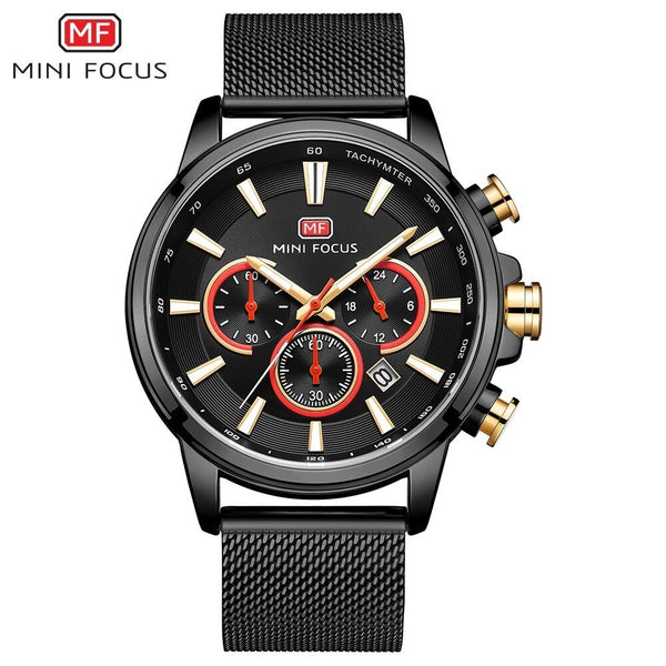 MINI FOCUS Black Watch Men Sports Watches Stainless Steel Luminous Chronograph Mens Watches Top Brand Luxury Waterproof Quartz