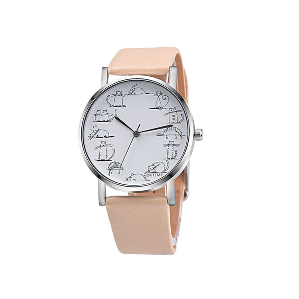 Beautiful Fashion Creative Cartoon Watch Ladies Cute Cat Quartz Wristwatch Selling Fashion Watches High Quality Reloj Mujer@50
