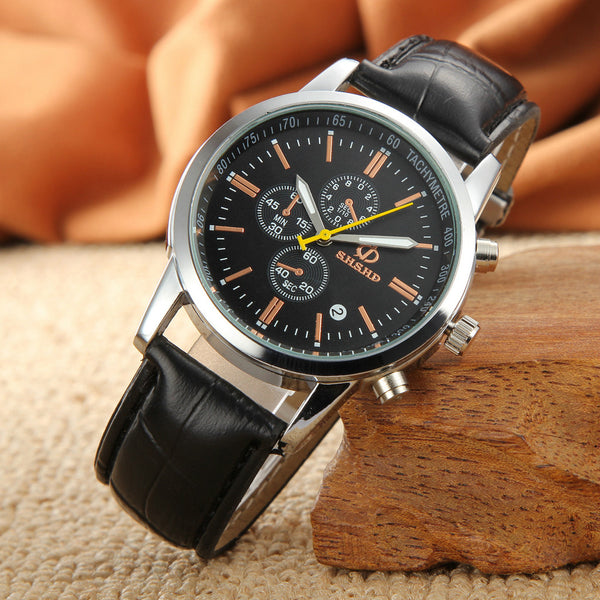 Men Watch Fashion Temperament Three Eye Six Pin Analog Quartz Leather Belt Watch Mens Reloj Hombre 2019 Men Wristwatch Clock