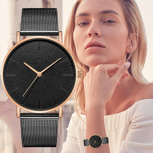 Hot Sale Women Watch Large Dial Thin Scale Clock  Business Leather Strap Quartz  Ladies  Wristwatch Simple Zegareki Damsk@50