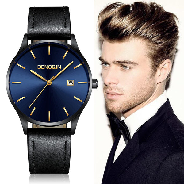 Men Wrist Watch Stainless Steel Case Leather Band Quartz Analog Date watch man watches mens 2019 relogios masculino